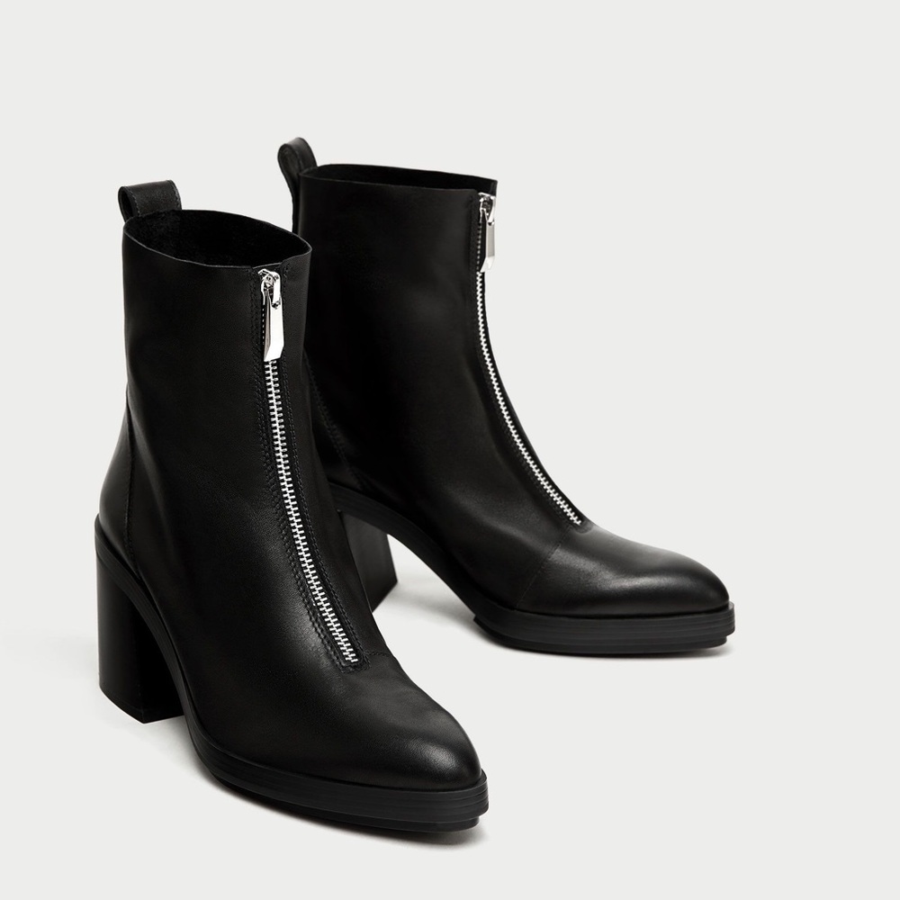Authentic leather Zara zip up booties 38